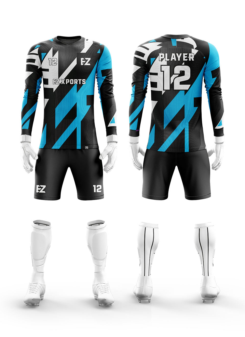 Custom white/black soccer team Goalkeeper uniforms with your team