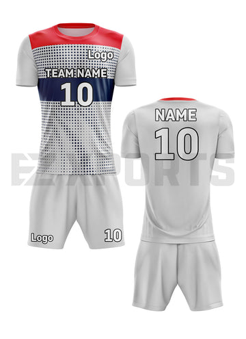 Custom volleyball uniforms with personalized team name, player number, logo, jersey, and shorts