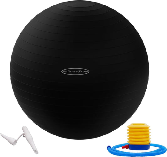 Anti-Burst Exercise Yoga Ball  Slip Resistant Fitness Ball with Quick Foot Pump | 2,000 lbs Capacity, Multiple Sizes & Colors