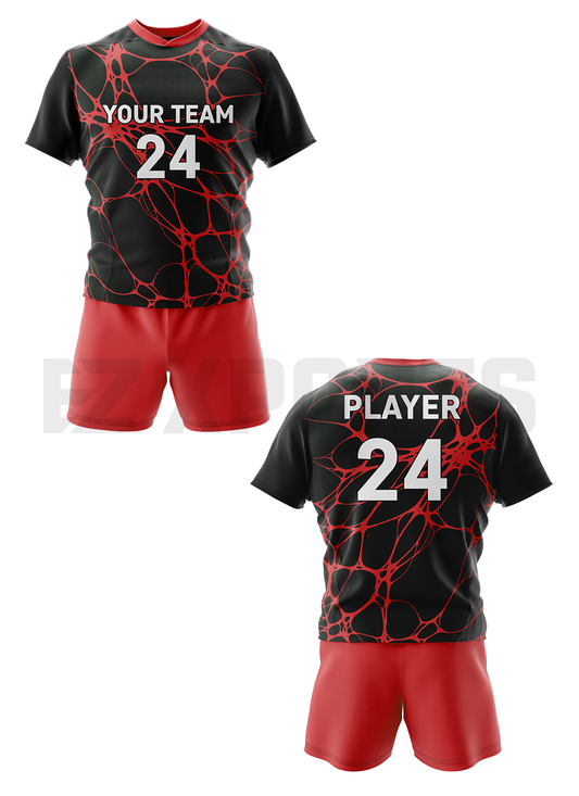 Custom lacrosse uniform LC-1 in black and red with personalized jersey and shorts