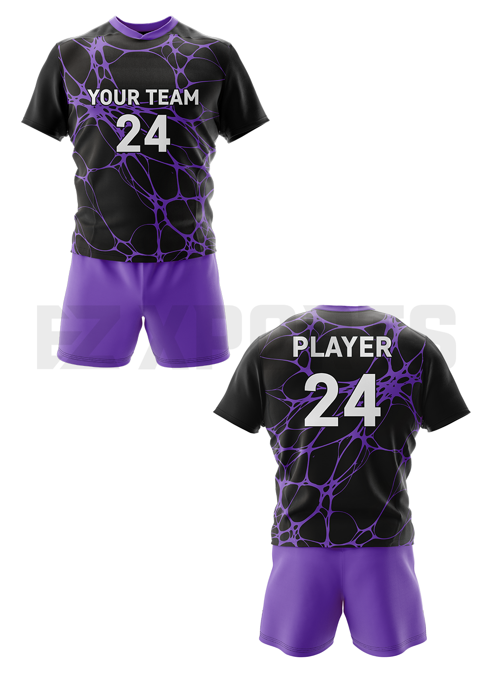 Personalized lacrosse uniform LC-1 in black and purple with custom jersey and shorts