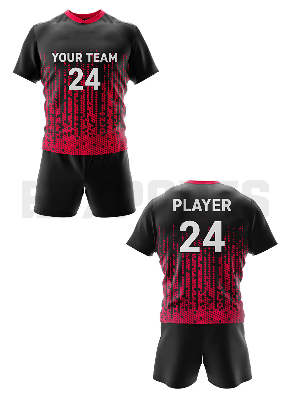 Custom Lacrosse Uniform LCR-2 in red with personalized jersey and shorts