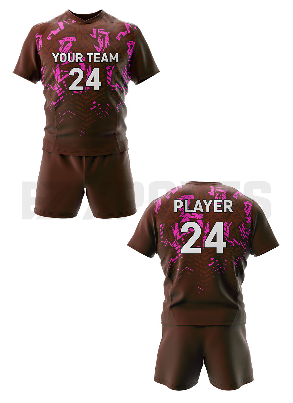 Custom Lacrosse Uniform LCR-3 in brown and pink with personalized jersey and shorts