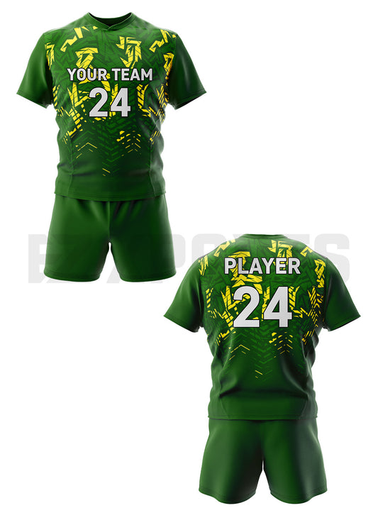 Custom Lacrosse Uniform LCR-3 in green and yellow with team name and player number
