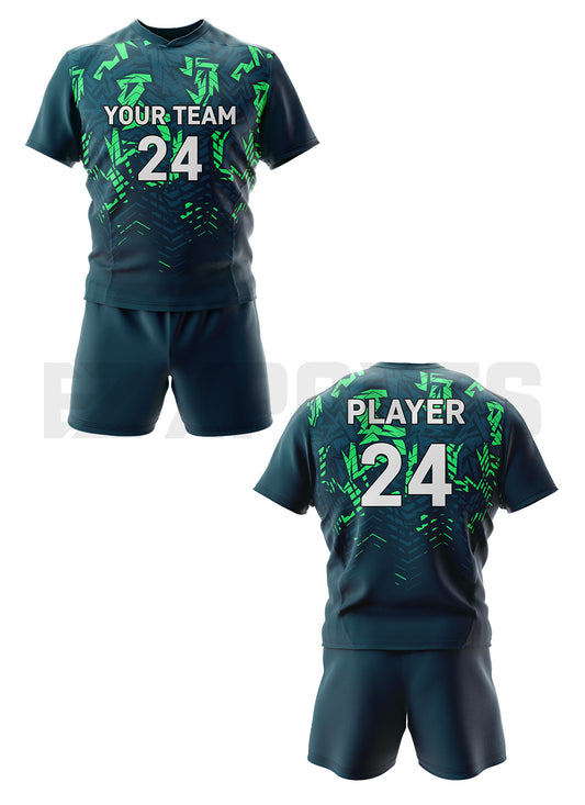 Custom Lacrosse Uniform LCR-3 in teal and green with custom lacrosse jersey and shorts