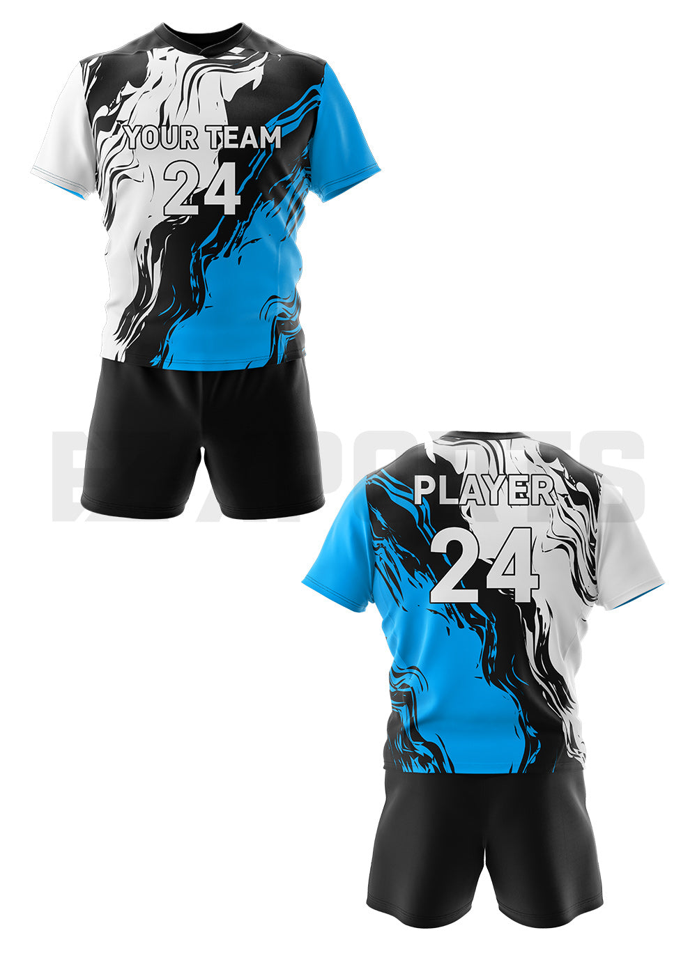 Custom Lacrosse Uniform LCR-4 in blue with personalized jersey and matching shorts