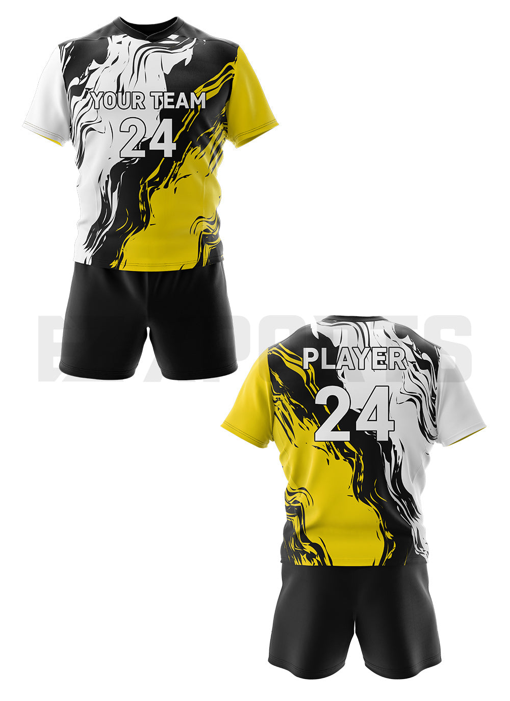 Custom Lacrosse Uniform LCR-4 in yellow with custom lacrosse jersey and shorts