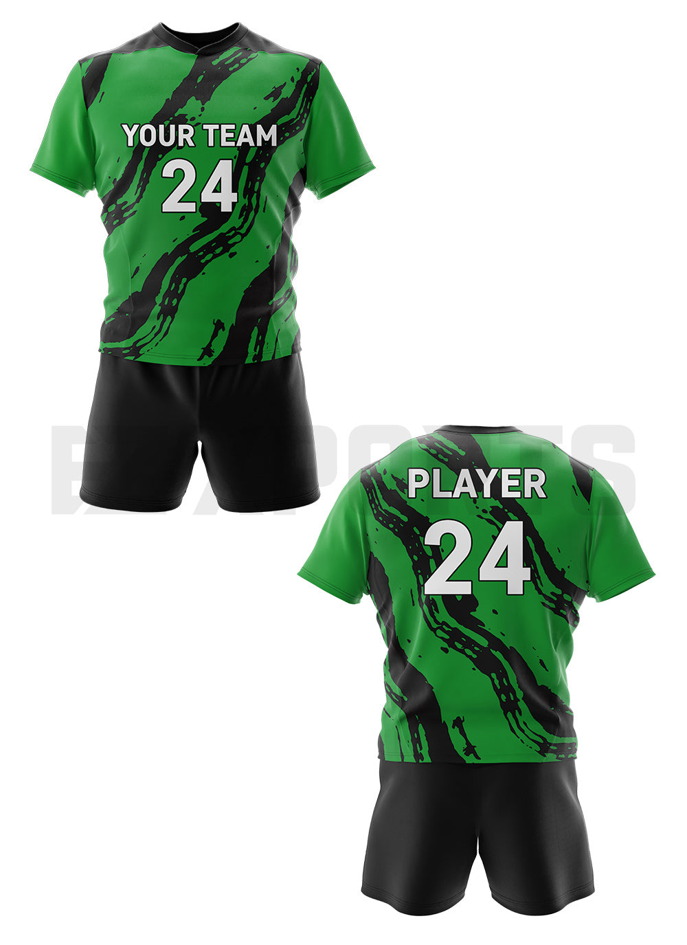 Custom Lacrosse Uniform LCR-5 in green with personalized jersey and matching shorts