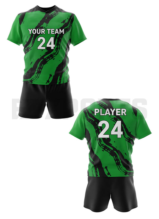 Custom Lacrosse Uniform LCR-5 in green with personalized jersey and matching shorts