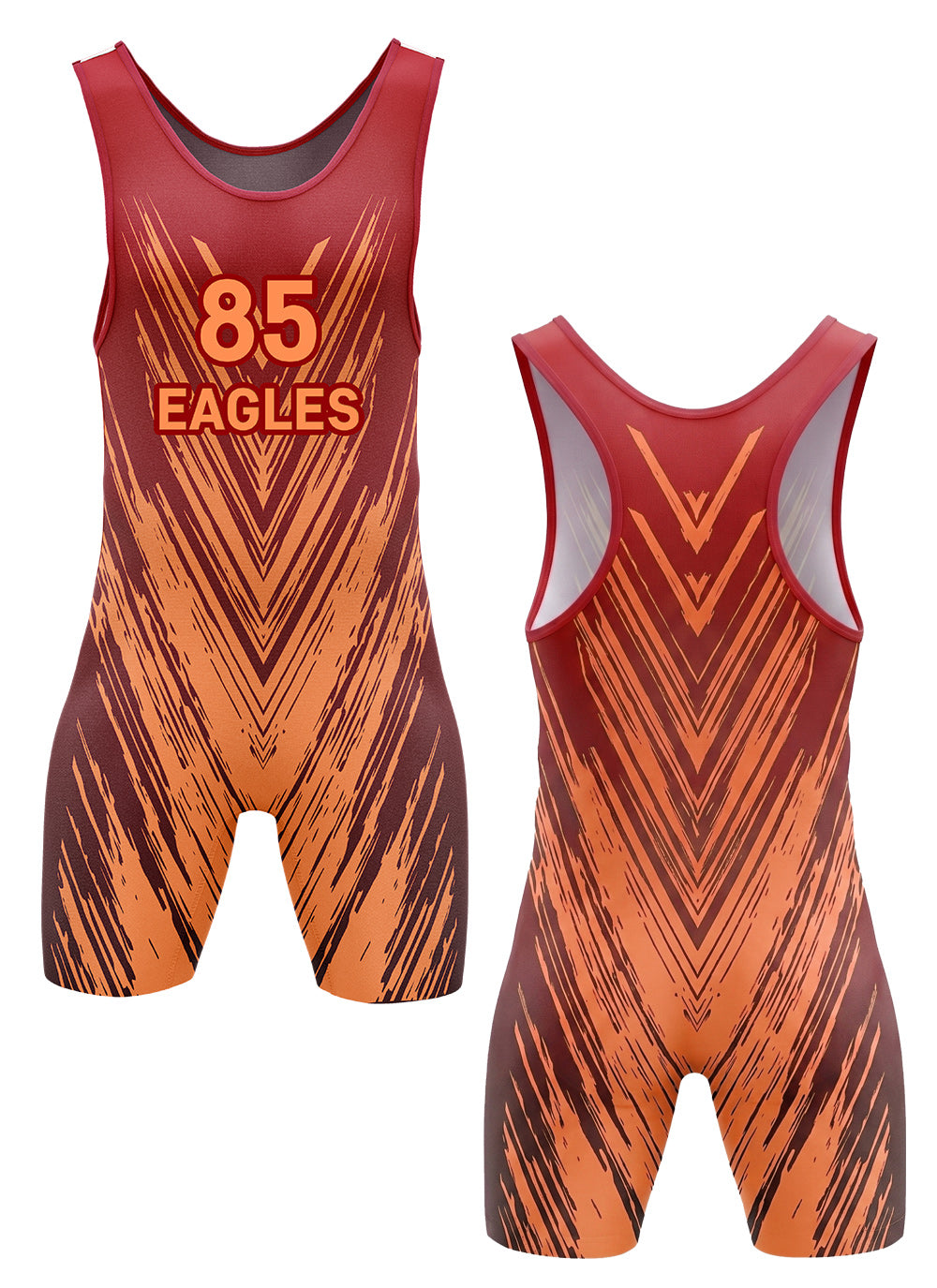 Custom sublimated wrestling singlet red orange lightning strike design – EZ Xports