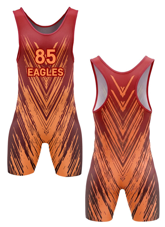 Custom sublimated wrestling singlet red orange lightning strike design – EZ Xports