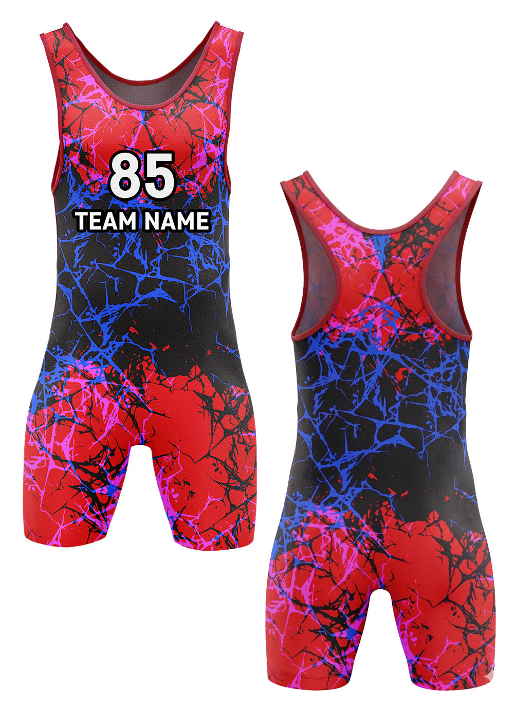 Custom sublimated wrestling singlet red black shatter design – EZ Xport