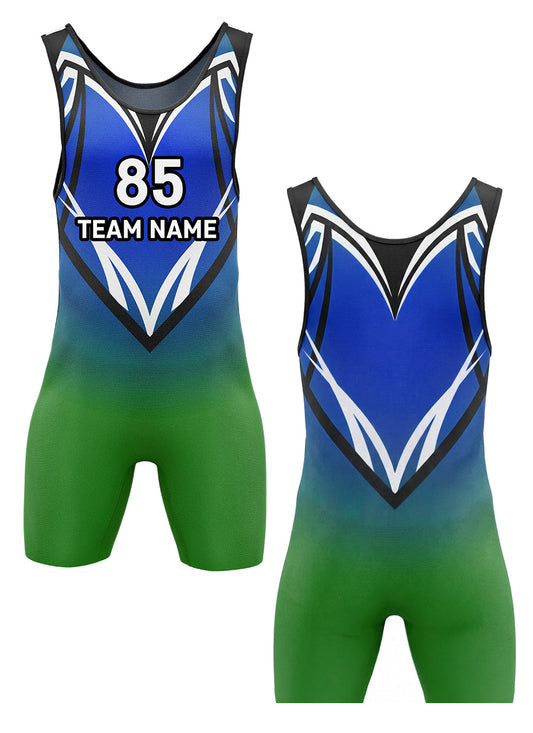 Custom wrestling singlet blue green apex sublimated school team uniform – EZ Xports