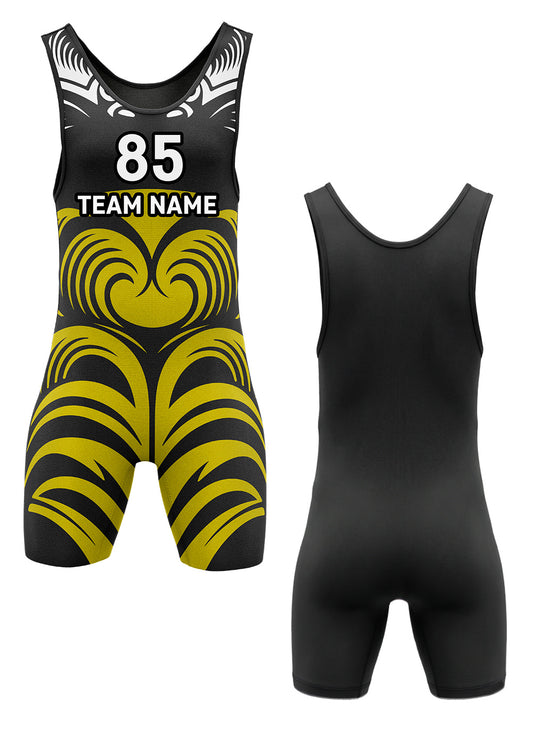 Custom tribal wrestling singlet black gold sublimated team uniform – EZ Xports