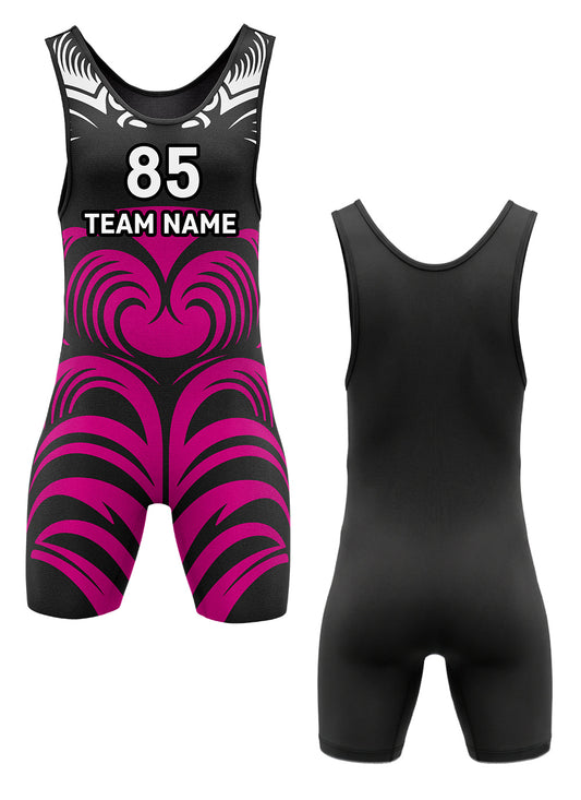 Custom tribal wrestling singlet black pink sublimated school uniform – EZ Xports