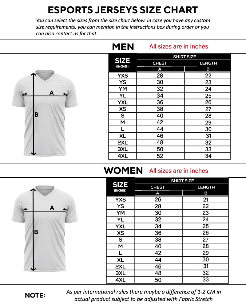 Custom Esports Jersey EJ-11 – Cipher Series size chart