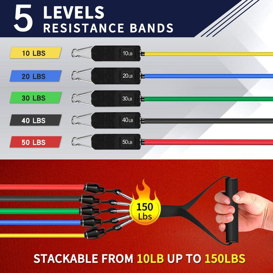 Resistance Bands Set (150 lbs) – Exercise Bands with Handles, Door Anchor & Ankle Straps | Natural Latex Workout Bands for Men & Women Home Gym Fitness and sports
