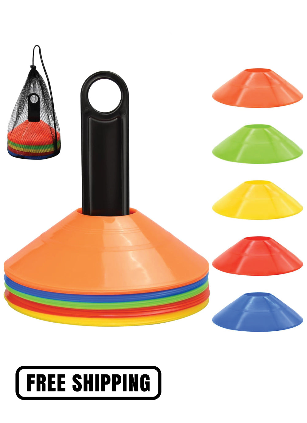 25/50/100/200 Pack Disc Cones – Agility Soccer Cones with Carry Bag an